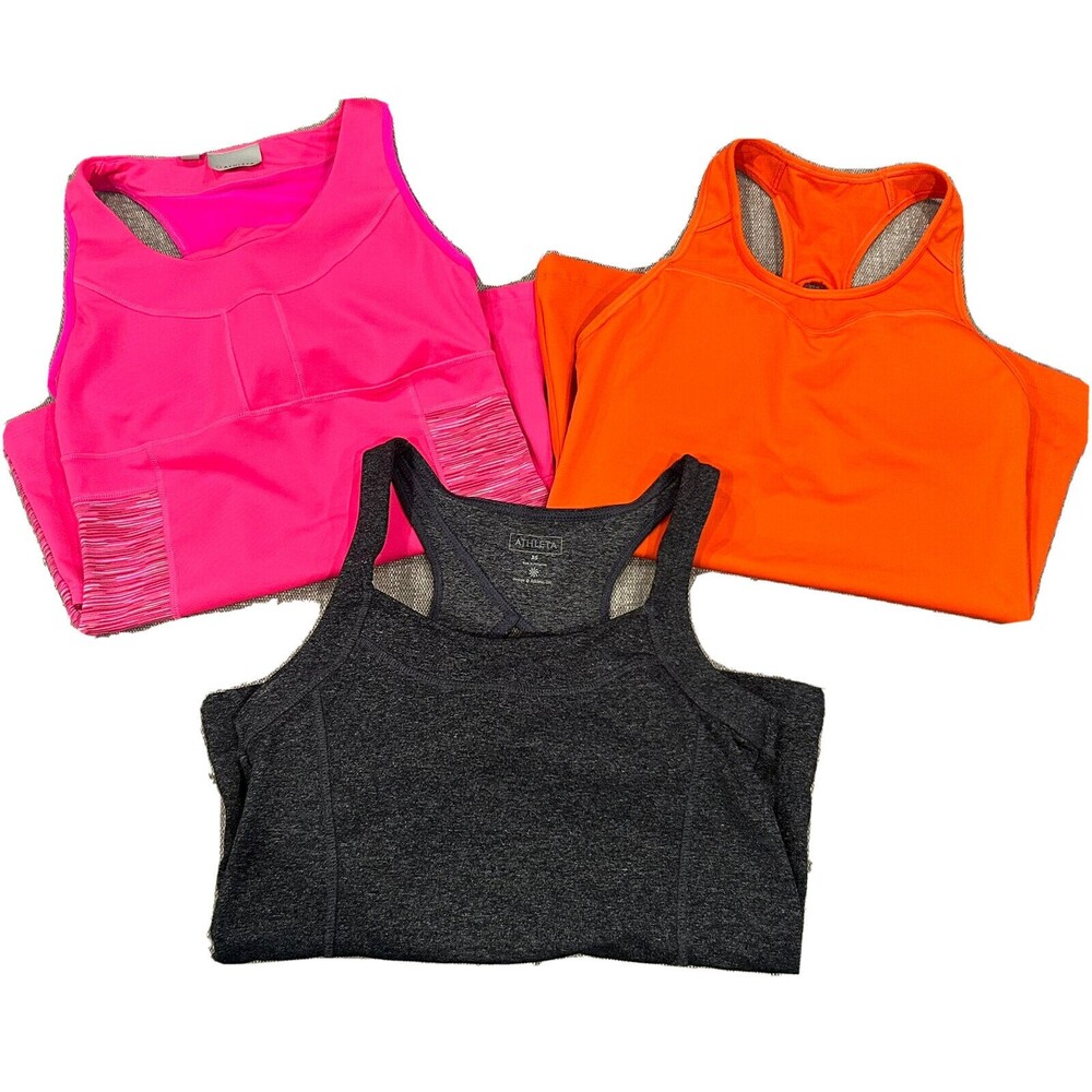 Athleta Vibrant Pink, Bold Orange, and Classic Gray Tank Tops